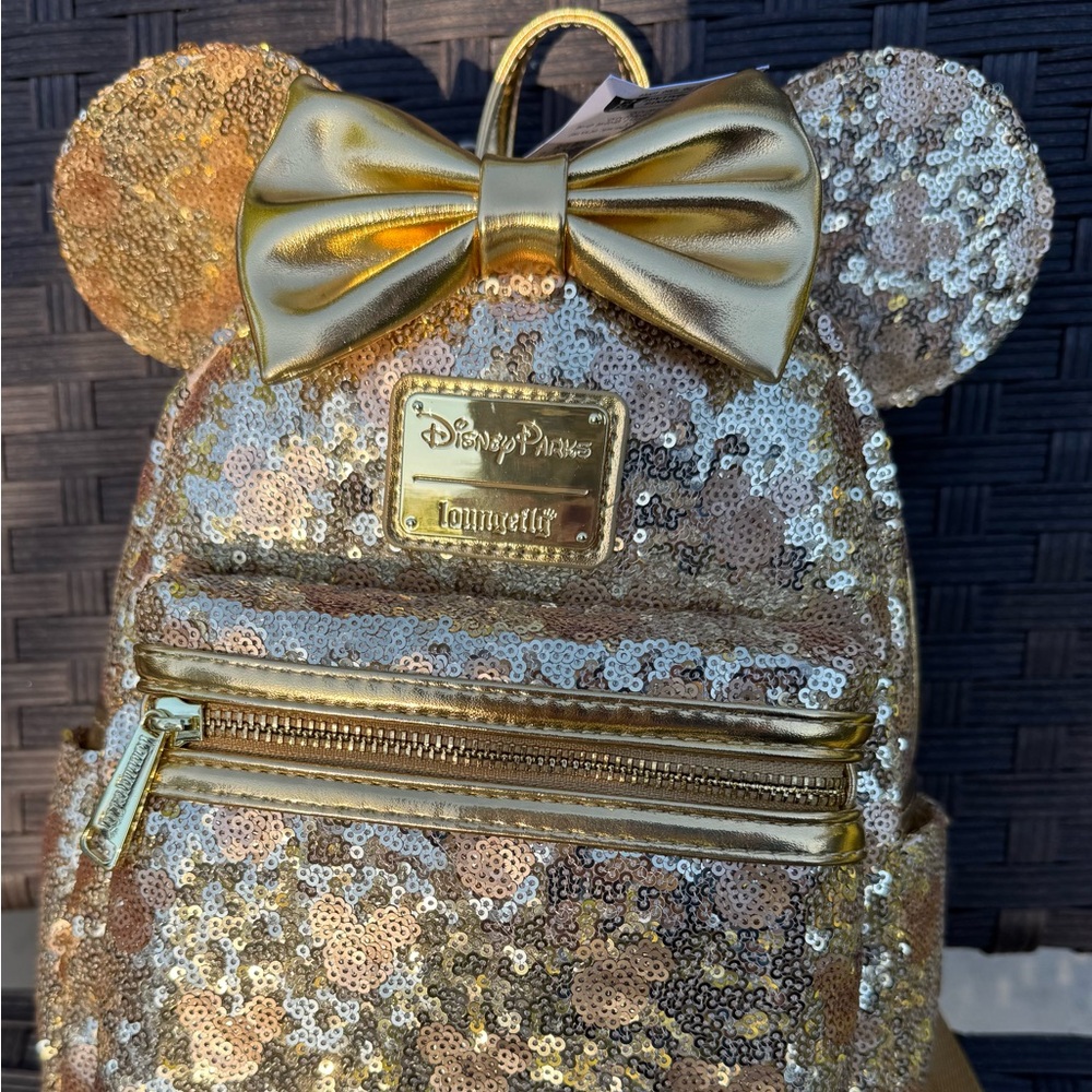 Loungefly Gold Sequin Mini Backpack with Bow